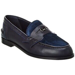 Christian Louboutin Penny Donna Leather Suede Loafers Flat Shoes Marine